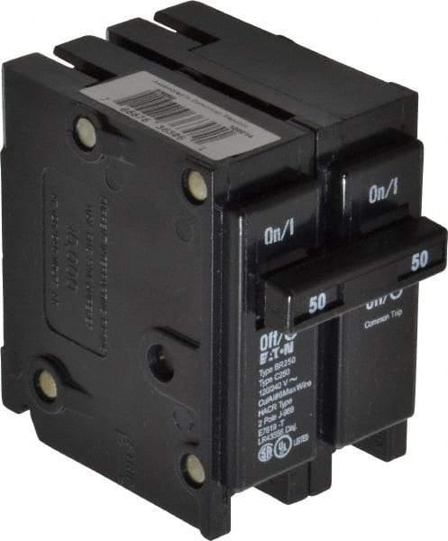 Eaton Cutler-Hammer - 50 Amp, 120/240 VAC, 2 Pole, Plug In Type BR Circuit Breaker - Thermal Magnetic Trip, 10 kA Breaking Capacity, 14-4 AWG - Benchmark Tooling