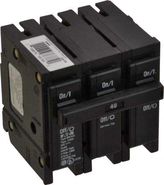 Eaton Cutler-Hammer - 40 Amp, 240 VAC, 3 Pole, Plug In Type BR Circuit Breaker - Magnetic Trip, 10 kA Breaking Capacity, 14-4 AWG - Benchmark Tooling