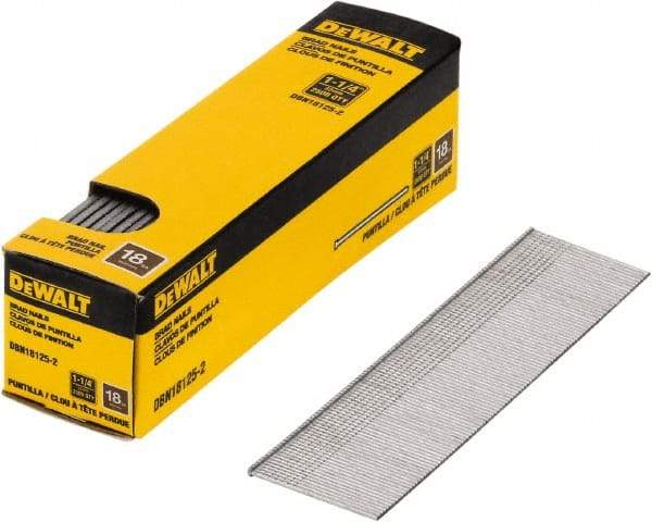 DeWALT - 18 Gauge 1-1/4" Long Finishing Nails for Power Nailers - Steel, Bright Finish, Smooth Shank, Straight Stick Collation, Brad Head, Chisel Point - Benchmark Tooling