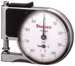 Starrett - 0 to 3/8 Inch Measurement, 0.001 Inch Graduation, 1/2 Inch Throat Depth, Dial Thickness Gage - 1-5/8 Inch Dial Diameter - Benchmark Tooling