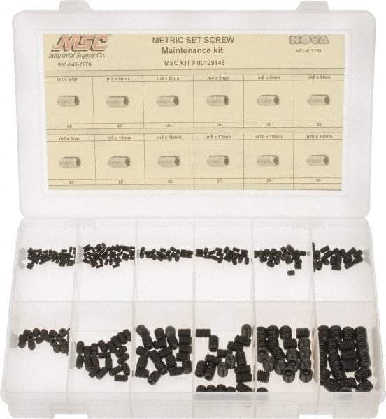 Value Collection - 280 Piece, M3 to M10, Alloy Steel Set Screw Assortment - Socket Cap Head, Hex Socket Drive, 5 to 12mm Long - Benchmark Tooling