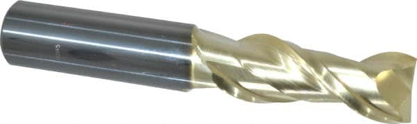 ProMax - 1/2", 1-1/4" LOC, 1/2" Shank Diam, 3" OAL, 2 Flute, Solid Carbide Square End Mill - Single End, ZrN Finish, Spiral Flute, 40° Helix, Centercutting, Right Hand Cut, Right Hand Flute, Series 108 - Benchmark Tooling