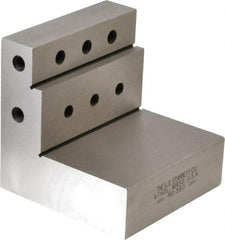 Starrett - 3" Wide x 3" Deep x 3" High Steel Precision-Ground Angle Plate - Stepped Plate, Machined Holes on Surface, Open End, Single Plate - Benchmark Tooling