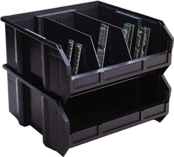 Quantum Storage - 50 Lb. Load Capacity, 10-3/4" Deep, Black Polypropylene Hopper Stacking Bin - 7" High x 8-1/4" Wide x 10-3/4" Long - Benchmark Tooling