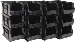 Quantum Storage - 50 Lb. Load Capacity, 14-3/4" Deep, Black Polypropylene Hopper Stacking Bin - 7" High x 8-1/4" Wide x 14-3/4" Long - Benchmark Tooling