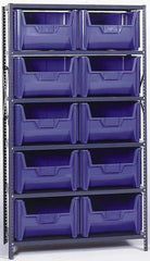 Quantum Storage - 18" Deep x 42" Wide x 75" High, Steel Open Hopper Storage Unit - 5/6 Shelves, 10 Gray Plastic Bins, 42" Bin Width x 75" Bin Height x 16" Bin Depth - Benchmark Tooling
