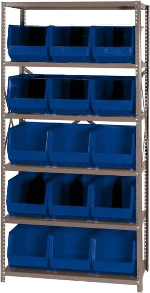 Quantum Storage - 18" Deep x 36" Wide x 75" High, Steel Open Hopper Storage Unit - 5/6 Shelves, 15 Yellow Plastic Bins, 11" Bin Width x 10" Bin Height x 18" Bin Depth - Benchmark Tooling