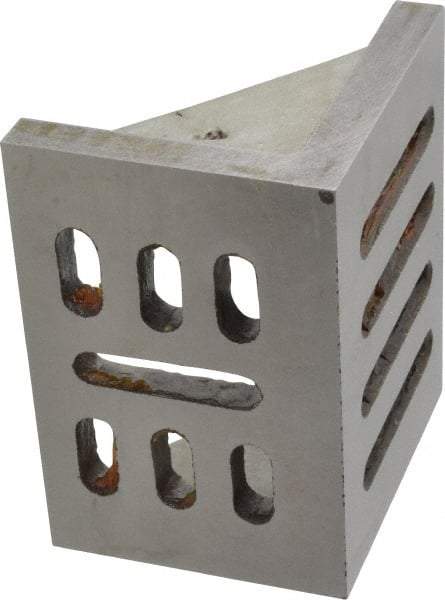 Interstate - 4-1/2" Wide x 3" Deep x 3-1/2" High Cast Iron Partially Machined Angle Plate - Slotted Plate, Through-Slots on Surface, Webbed, Single Plate - Benchmark Tooling