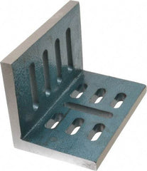 Interstate - 7" Wide x 4-1/2" Deep x 5-1/2" High Cast Iron Partially Machined Angle Plate - Slotted Plate, Through-Slots on Surface, Open End, Single Plate - Benchmark Tooling