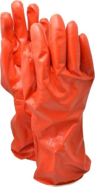 Ansell - Size XL (10), 14" Long, 37.5 mil Thick, Supported, Polyvinyl Alcohol (PVA) Chemical Resistant Gloves - Smooth Finish, Cotton Interlock Knit Lined, Gauntlet Cuff, ANSI Abrasion Level 4, ANSI Cut Level 1, Red - Benchmark Tooling