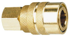 Made in USA - 1/4 Female Push to Connect Pneumatic Hose Coupler - Brass, 1/4" Body Diam, 1/8" Hose ID - Benchmark Tooling
