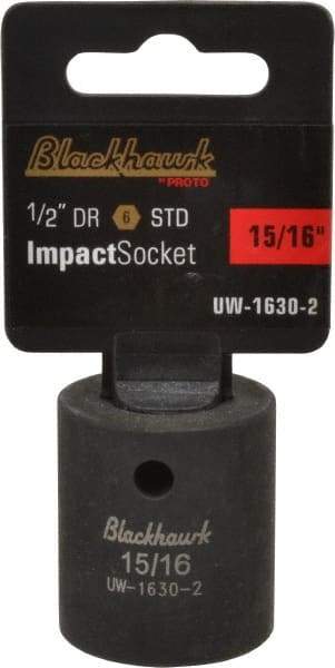 Blackhawk by Proto - 1/2" Drive 15/16" Standard Impact Socket - 6 Points, 1-3/4" OAL - Benchmark Tooling