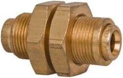 Norgren - 1/4" Outside Diam, Brass Push-to-Connect Tube Bulkhead Union - 150 Max psi, Tube to Tube Connection, Buna O-Ring - Benchmark Tooling