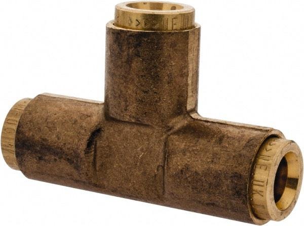 Norgren - 1/4" Outside Diam, Brass Push-to-Connect Tube Union Tee - 150 Max psi, Tube to Tube Connection, Buna O-Ring - Benchmark Tooling