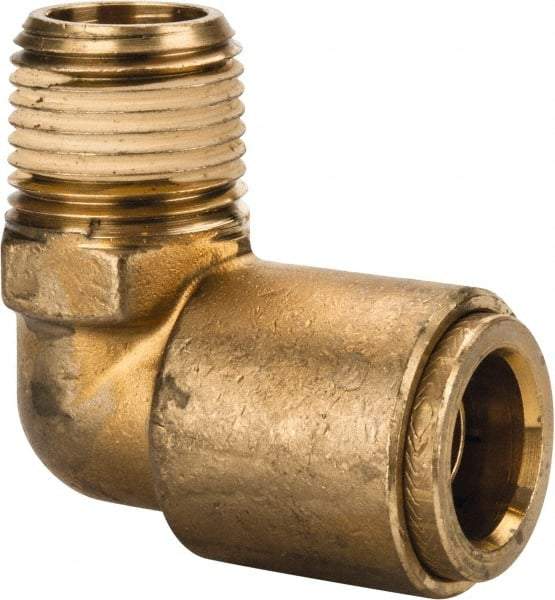 Norgren - 5/8" Outside Diam, 1/2 NPT, Brass Push-to-Connect Tube Male Elbow - 150 Max psi, Tube to Male NPT Connection, Buna O-Ring - Benchmark Tooling
