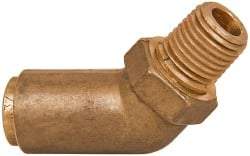 Norgren - 3/8" Outside Diam, 1/4 NPT, Brass Push-to-Connect Tube Male 45° Elbow - 150 Max psi, Tube to Male Connection, Buna O-Ring - Benchmark Tooling