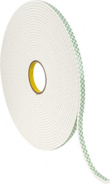 3M - 1/2" x 18 Yd Acrylic Adhesive Double Sided Tape - 1/4" Thick, Off-White, Urethane Foam Liner, Continuous Roll, Series 4004 - Benchmark Tooling