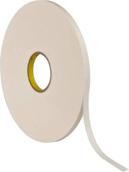 3M - 1/2" x 72 Yd Rubber Adhesive Double Sided Tape - 1/32" Thick, White, Polyethylene Foam Liner, Continuous Roll, Series 4462W - Benchmark Tooling