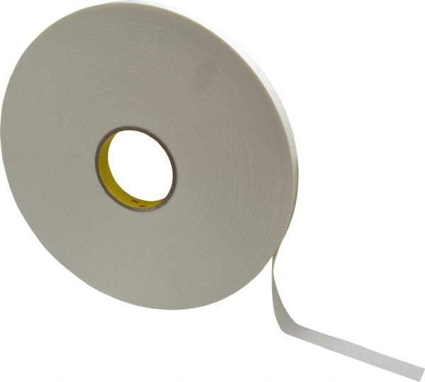 3M - 3/4" x 72 Yd Rubber Adhesive Double Sided Tape - 1/32" Thick, White, Polyethylene Foam Liner, Continuous Roll, Series 4462W - Benchmark Tooling