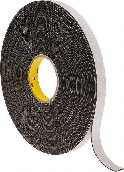 3M - 3/4" x 36 Yd Rubber Adhesive Double Sided Tape - 1/16" Thick, Black, Polyethylene Foam Liner, Continuous Roll, Series 4466B - Benchmark Tooling