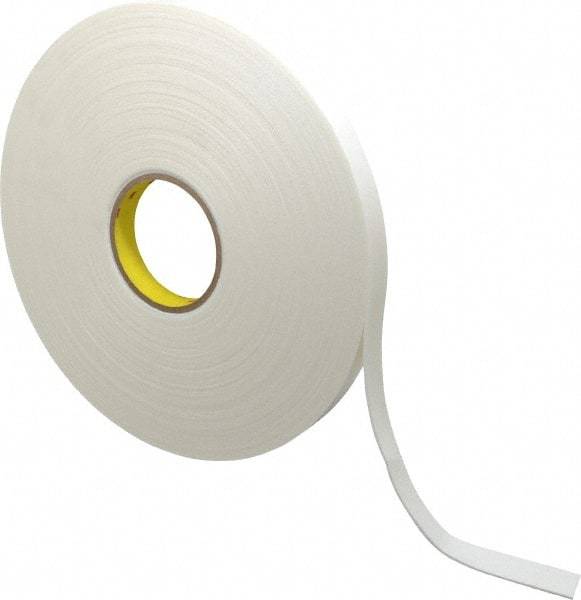 3M - 3/4" x 36 Yd Rubber Adhesive Double Sided Tape - 1/16" Thick, White, Polyethylene Foam Liner, Continuous Roll, Series 4466W - Benchmark Tooling