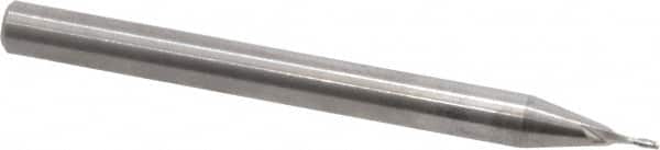 RobbJack - 0.022", 0.066" LOC, 1/8" Shank Diam, 1-1/2" OAL, 2 Flute, Solid Carbide Square End Mill - Single End, Uncoated, Spiral Flute, 30° Helix, Centercutting, Right Hand Cut, Right Hand Flute, Series SR-2 - Benchmark Tooling