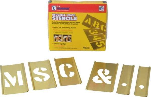 C.H. Hanson - 33 Piece, 2 Inch Character Size, Brass Stencil - Contains Letter Set - Benchmark Tooling