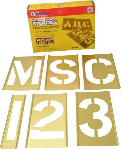 C.H. Hanson - 92 Piece, 5 Inch Character Size, Brass Stencil - Contains Three A Fonts - Benchmark Tooling