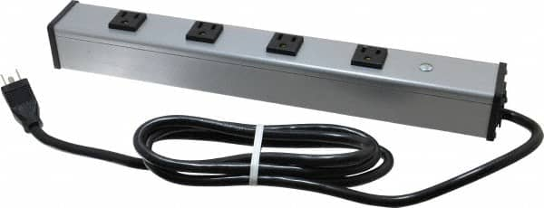 Wiremold - 4 Outlets, 120 Volts, 15 Amps, 6' Cord, Power Outlet Strip - Free Hanging Mount, 5-15 NEMA Configuration, 16" Strip, cULus Listed - Benchmark Tooling