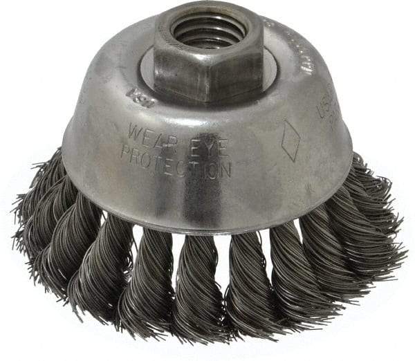 Osborn - 2-3/4" Diam, 5/8-11 Threaded Arbor, Steel Fill Cup Brush - 0.014 Wire Diam, 14,000 Max RPM - Benchmark Tooling