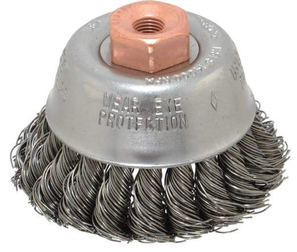 Osborn - 2-3/4" Diam, 3/8-24 Threaded Arbor, Steel Fill Cup Brush - 0.02 Wire Diam, 14,000 Max RPM - Benchmark Tooling