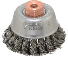 Osborn - 2-3/4" Diam, 3/8-24 Threaded Arbor, Steel Fill Cup Brush - 0.02 Wire Diam, 14,000 Max RPM - Benchmark Tooling