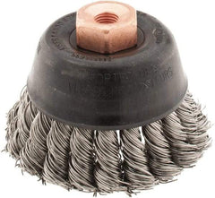 Osborn - 2-3/4" Diam, 3/8-24 Threaded Arbor, Stainless Steel Fill Cup Brush - 0.02 Wire Diam, 14,000 Max RPM - Benchmark Tooling