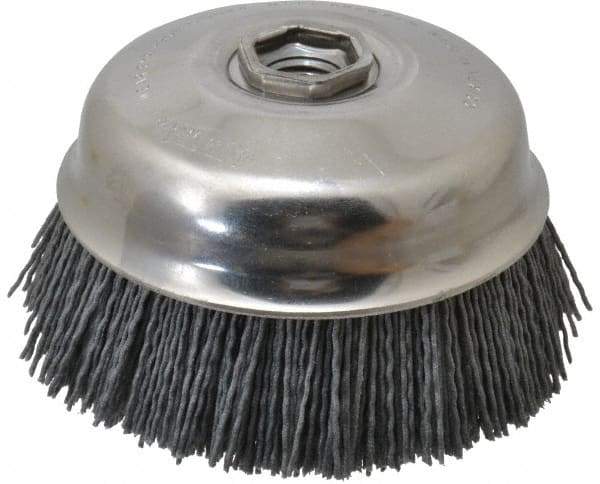 Osborn - 4" Diam, 5/8-11 Threaded Arbor Straight Wire Silicon Carbide Cup Brush - Fine Grade, 1-1/2" Trim Length, 6,000 Max RPM - Benchmark Tooling