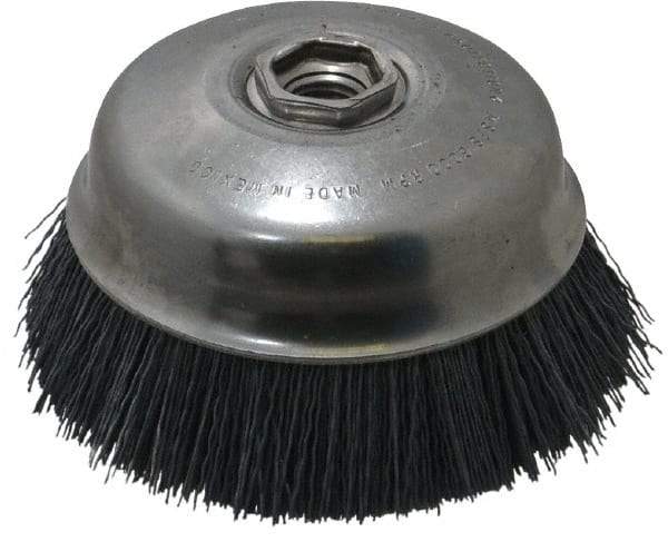 Osborn - 4" Diam, 5/8-11 Threaded Arbor Straight Wire Silicon Carbide Cup Brush - Extra Fine Grade, 1-1/2" Trim Length, 6,000 Max RPM - Benchmark Tooling