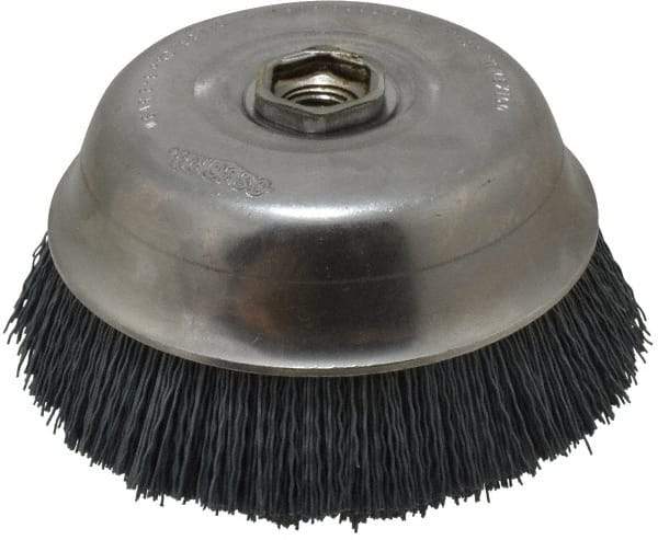 Osborn - 6" Diam, 5/8-11 Threaded Arbor Straight Wire Silicon Carbide Cup Brush - Extra Fine Grade, 1-1/2" Trim Length, 6,000 Max RPM - Benchmark Tooling