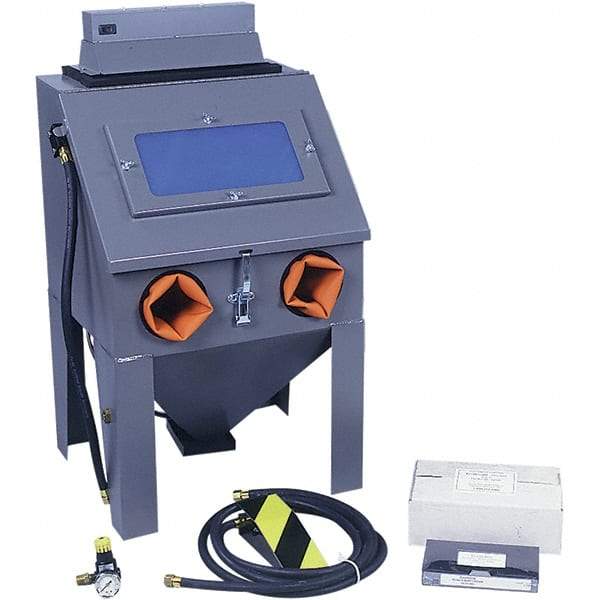 Econoline - 19" Wide x 33" High x 17" Deep Sand Blasting Cabinet - Suction Feed, 12" CFM at 80 PSI, 16" Working Height x 18 Working Width x 16" Working Depth, 18" Opening Length x 12" Wide Opening - Benchmark Tooling