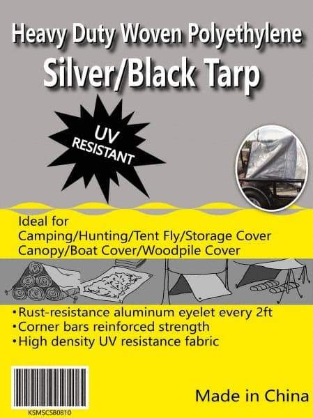 Value Collection - 40' Long x 30' Wide Polyethylene Tarp & Dust Cover - Black & Silver, Grommet, 11 to 12 mil Thickness - Benchmark Tooling