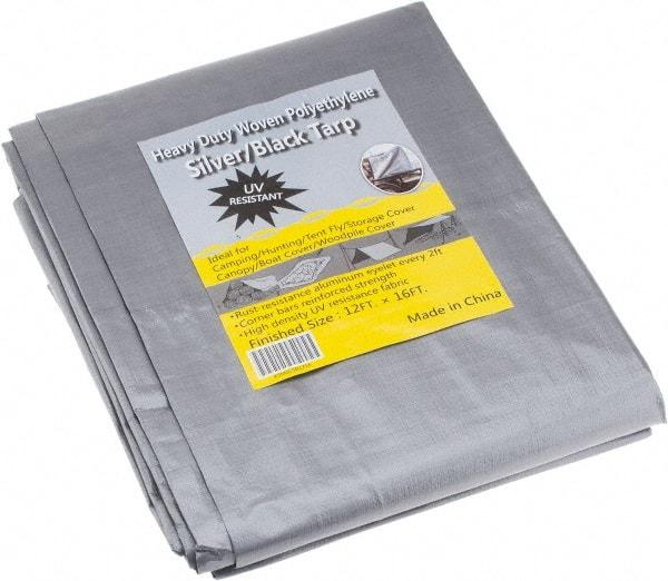 Value Collection - 16' Long x 12' Wide Polyethylene Tarp & Dust Cover - Black & Silver, Grommet, 11 to 12 mil Thickness - Benchmark Tooling