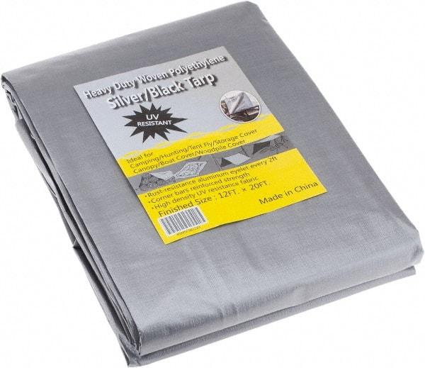 Value Collection - 20' Long x 12' Wide Polyethylene Tarp & Dust Cover - Black & Silver, Grommet, 11 to 12 mil Thickness - Benchmark Tooling