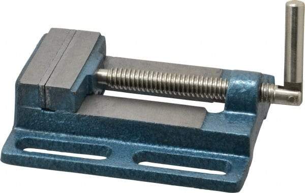 Interstate - 3-3/8" Jaw Opening Capacity x 3/4" Throat Depth, Horizontal Drill Press Vise - 3" Wide x 3/4" High Jaw, Stationary Base, Standard Speed, 7.28" OAL x 1.77" Overall Height, Cast Iron - Benchmark Tooling