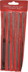 Value Collection - 5 Piece Swiss Pattern File Set - 7" Long, 2 Coarseness, Round Handle, Set Includes Flat, Round, Square, Three Square - Benchmark Tooling
