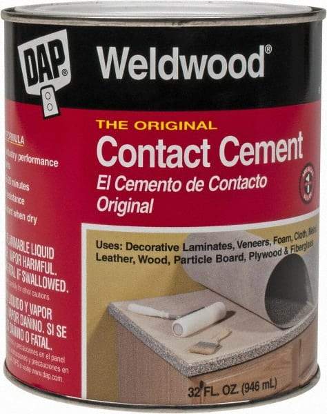 DAP - 32 oz Can Tan Contact Adhesive - 15 min Working Time, Bonds to Cardboard, Concrete, Metal, Paper, Particle Board, Rubber & Wood - Benchmark Tooling