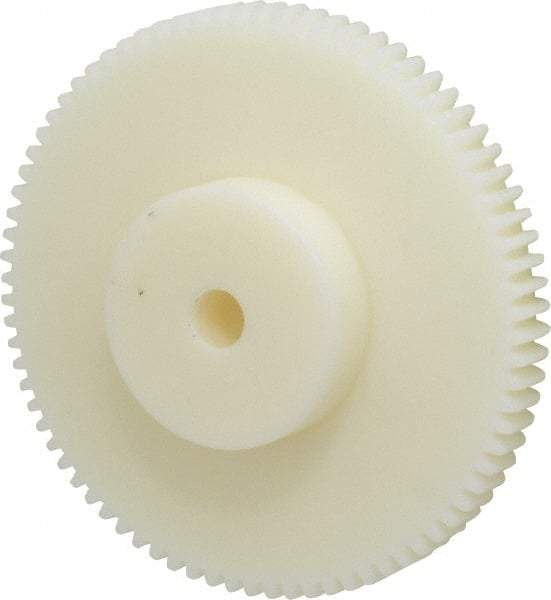 Poly Hi Solidur - 16 Pitch, 5" Pitch Diam, 5-1/8" OD, 80 Tooth Spur Gear - 1/2" Face Width, 1/2" Bore Diam, 2-1/4" Hub Diam, 14.5° Pressure Angle, Nylon - Benchmark Tooling