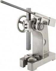 Interstate - 2-1/2" Ram, 6" Throat Depth, 3 Ton Manual Arbor Press - 12-5/8" Max Work Height x 12" Max Work Width, Ratchet Leverage, 20:1 Leverage Ratio, 8" Base Width x 18" Base Depth - Benchmark Tooling