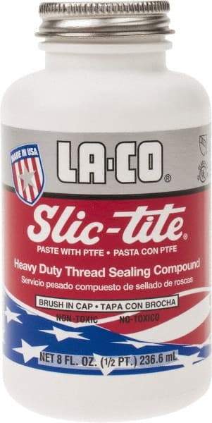 LA-CO - 1/2 Pt Brush Top Can White Thread Sealant - Paste with PTFE, 500°F Max Working Temp, For Metal, PVC, CPVC & ABS Plastic Pipe Threads - Benchmark Tooling