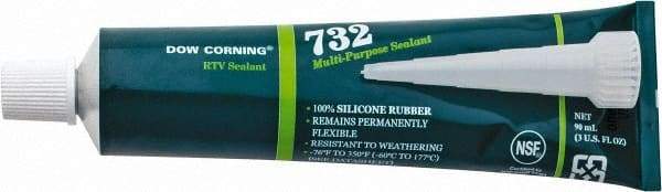 Dow Corning - 3 oz Tube Clear RTV Silicone Joint Sealant - -76 to 356°F Operating Temp, 20 min Tack Free Dry Time, 24 hr Full Cure Time, Series 732 - Benchmark Tooling