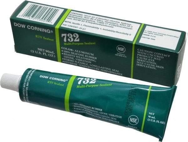 Dow Corning - 3 oz Tube Silver RTV Silicone Joint Sealant - -76 to -29.2°F Operating Temp, 20 min Tack Free Dry Time, 24 hr Full Cure Time, Series 732 - Benchmark Tooling