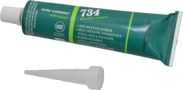 Dow Corning - 3 oz Tube Clear RTV Silicone Joint Sealant - -85 to 356°F Operating Temp, 13 min Tack Free Dry Time, 24 hr Full Cure Time, Series 734 - Benchmark Tooling