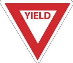 NMC - "Yield", 30" Wide x 30" High, Aluminum Stop & Yield Signs - 0.08" Thick, Red on White, High Intensity Reflectivity, Triangle, Post Mount - Benchmark Tooling